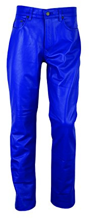 Fuente Slim fit Tube Lederhose Herren Damen lang - Lederjeans- Leder Hose Jeans 501 Biker Freizeit Fashion Motorrad Lederjeans- 1A Qualität Rind Aniline Blau (48 EU, Blau)