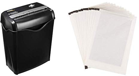 Amazon Basics 5-6 Sheet Cross Cut paper and credit card shredder & Shredder Sharpening & Lubricant Sheets - Pack of 12