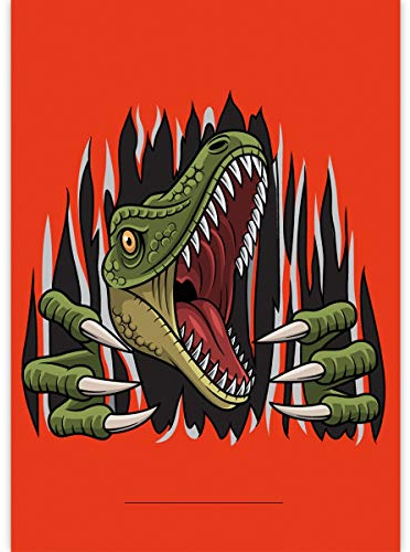 4 Cooler Dinosaurier DIN A3 Malblöcke mit Raptor auf rot • Malblock Zeichenblock Skizzen-Block 25 Blatt blanko, kopfverleimt, holzfreies Qualitäts-Papier 100g/m² - für Schule, Basteln, Hobby