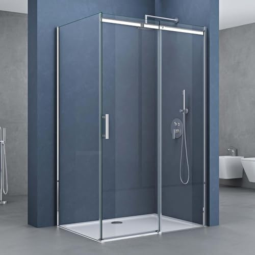 doporro Duschkabine 70x140x195cm Eck-Duschkabine mit Schiebetür Chrom | Duschabtrennung ESG-Sicherheitsglas Klarglas inkl. Easy-Clean-Beschichtung Einstieg links/rechts Ravenna18K