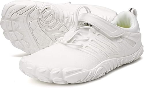 Joomra Women's Trail Running Minimal Shoes Cross Trainer Trekking Chheer Toes Size 7.5-8 Parkour Hiking Workout Sneakers Barefoot Walking Footwear White 38