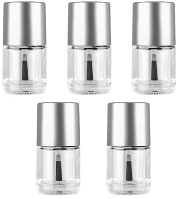 5PCS 10ml Empty Nail Polish Bottles Clear Glass Refillable Nail Art Vials with Brush Cap for DIY Nail Polish Making Manicure Supplies