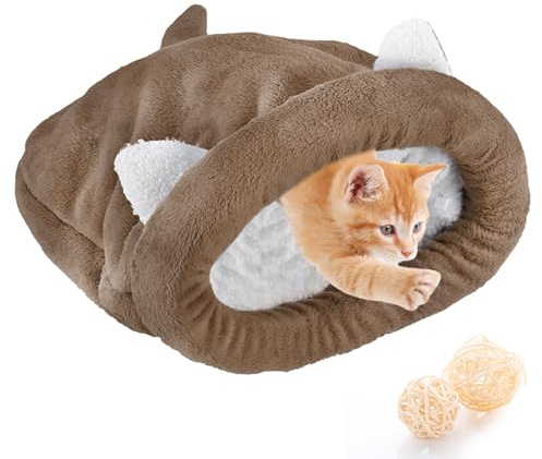 Yolispa katt sovsäck varm husdjurssäng fleece mjuk tvättbar kattbäddar påse filt matta för katt och valp