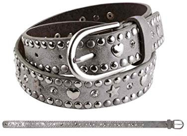 bb-Klostermann Mädchen/Damen Gürtel mit Nieten/Sterne/Glitzerstreifen, antiksilber/schwarz/anthrazit gr-55-85 (80, anthrazit Nieten)
