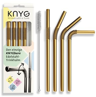 StrawBros | LA SEULE paille 𝗣𝗟𝗜𝗔𝗕𝗟𝗘 en acier inoxydable or | Brevetée et certifiée pour l'hygiène | Paille en inox, paille en métal réutilisable, pailles en acier inoxydable pour boire