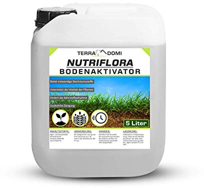 TerraDomi Nutriflora 5 Liter Bodenaktivator Konzentrat für 1650m² I NP - Dünger auf Basis von Seealgenextrakt I 20% mehr Wachstum und Ertrag I natürliche Basis