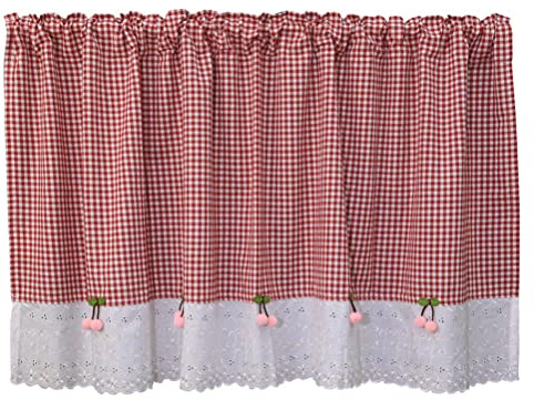 ACMHNC Bistrogardine Landhausstil Kariert Scheibengardine Vintage Baumwolle Leinen Küche Kaffee Bistro Kurz Vorhang Roter Weihnachtsvorhang,130cm x 80cm /51*31