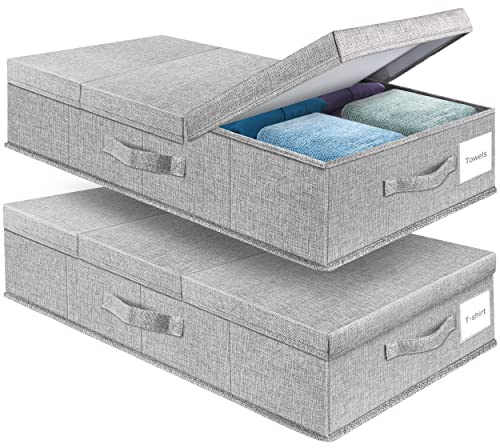 Supowin Underbed Storage Containers Bin with Lids, Large Under Bed Storage Organizer Box with Handle, Foldable Under the Storage Bags for Organizing Clothes, Shoes, Blankets, Pillows