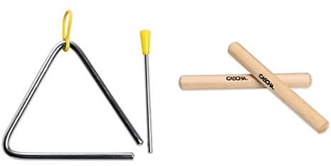 CASCHA Triangel, Triangle, Instrument für Percussion mit Schlägel & Gummigriff, HH 2004 & Klanghölzer, Klangstäbe aus Holz, 1 Paar, Percussion Instrument, Claves