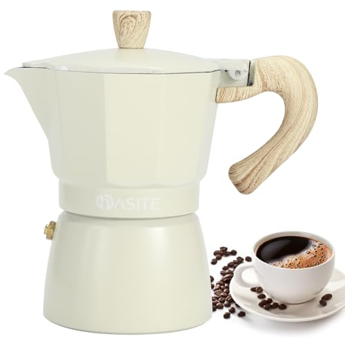 Moka Coffee Pot, 300ML Classic Stovetop Coffee Maker Aluminium Octagonal Moka Pot, Stovetop Pot Coffee Brewer for Home Office Coffee Shop, Faint Yellow