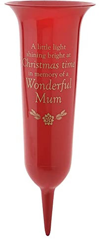 Red Christmas Graveside Memorial Spiked Flower Vase - Wonderful Mum