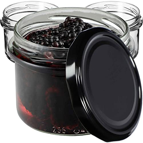 KADAX fi82 - Lot de 10 bocaux à confiture avec couvercle à visser - 235 ml - Petits bocaux à confiture avec couvercle - Idéaux comme cadeau - Noir