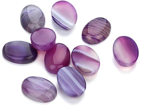 5/10 Stück/Pack Cabochon, Naturstein, oval, Achat, Lapis, Tigerauge, lose Perlen, flache Rückseite, Cameo-Cabochon, Abstandshalter für die Herstellung, lila Streifenachat, 10 x 14 mm, 10 Stück