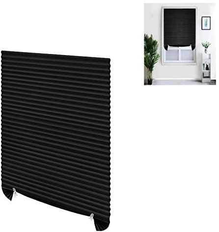 Temporary Blackout Blinds Cordless for Windows, Self-adhesive Stick On Curtains Blinds Easy Fit Pleated Shades Paper Blinds with 2 Clips for Bedroom Kitchen Bathroom, Easy to Cut and Install