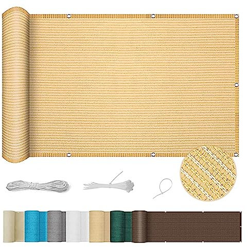 Windschutz Sichtschutz 80 x 850 cm Leicht Transparent UV-Schutz Balkon Sichtschutz Ohne Bohren mit Ösen Nylon Kabelbinder und Kordel für Balkongeländer Terrasse, Creme Farben