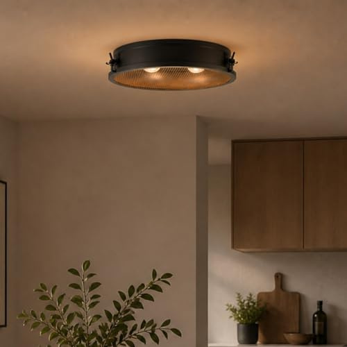Lightbox Industrial Deckenleuchte Ø 42 cm, schwarz, 2xE27 Lampe | Retro-Design-Deckenlampe mit zwei E27-Fassungen, zeitloses Retro-Design für den Wohnbereich