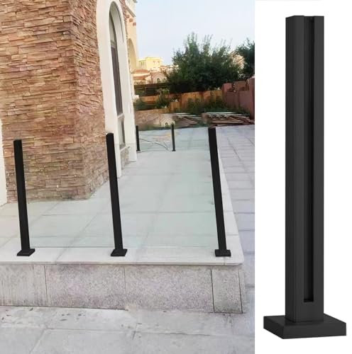 Ringhiera in Vetro Pali per Balaustre in Vetro Nero per Patio Esterno, Palo Resistente Della Ringhiera di Vetro, Parapetto per Palo di Recinzione in Vetro con Base ＆ Viti, Formato Personalizzato ( Col