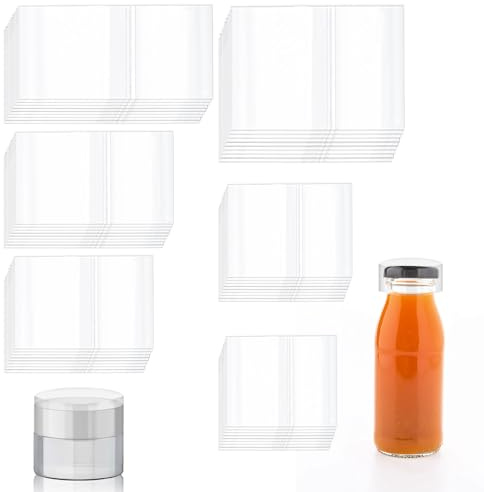 Tanstic 1200 Stück PVC-transparente perforierte Schrumpfbänder für Gläser, 6 Größen, Schrumpfverschlussbänder für Flaschen, Gläser (200 Stück von jeder Größe)