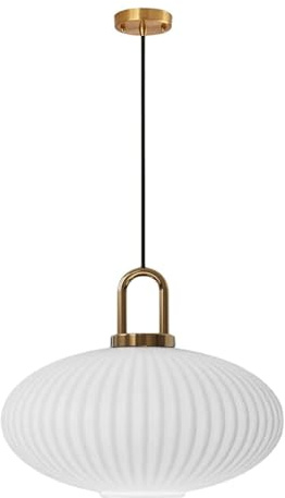 EKSED Suspension en verre blanc avec fini or bronze, plafonnier rétro moderne pour îlot de cuisine de table à manger de chevet