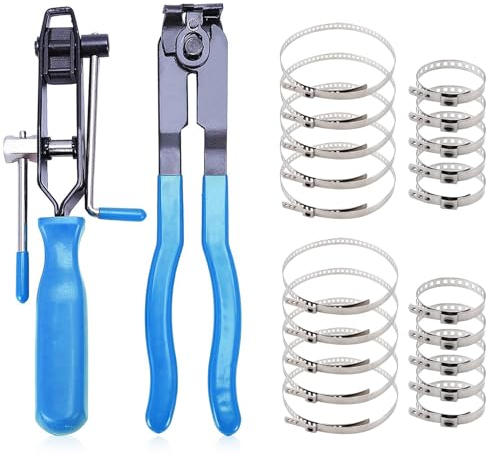 2Pcs CV Boot Clamp Pliers with 20Pcs Crimp Bands, Joint Boot Band Tool Kit, Hose Axle Dust Cover Clip Removal Repair Tool Accessories, Blue