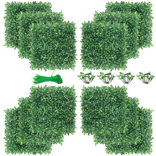 ZXMOTO 12PCS Artificial Boxwood Hedge Panels 10 x 10,Luxuriant Boxwood Faux Green Wall Panels 100 Stitches for Wedding Backdrop, Wall Garden Yard, Indoor Wall Decor
