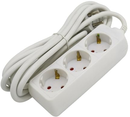 Regleta alargador de enchufes, Base Multiples de 3, 4, 5, 6 enchufes Tipo Schucko sin Interruptor, 16a/250v 3680w, Cable 3g1.5m㎡ lontitud 1,5m, 3m o 5m, Color Blanco, Don Feliz (3 Tomas, 1,5 m)
