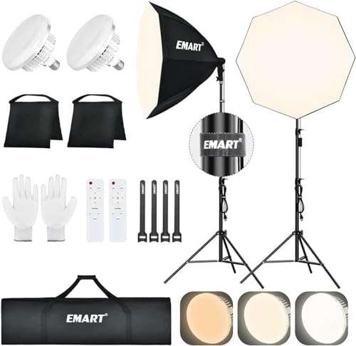 EMART Softbox Kit d'éclairage pour studio photo, 65 cm de diamètre, à intensité variable, 135 W, 3000-6500 K, boîte souple pour photographie, vidéo, photographie, portraits de studio, streaming en