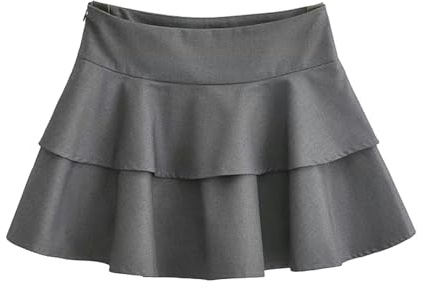 YRUIIA Summer high-Waist Ruffled Multi-Layer Cake Skirt for Women Age A-line Hip Skirt Grey