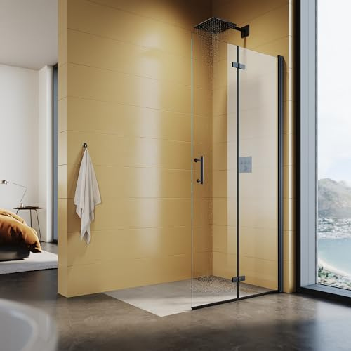 SUNXURY Duschwand 120 x 195 cm Walk in Dusche Duschabtrennung 195cm Höhe Duschtüren mit Schwarzer Aluminiumrahmen aus 6mm NANO ESG Klarglas