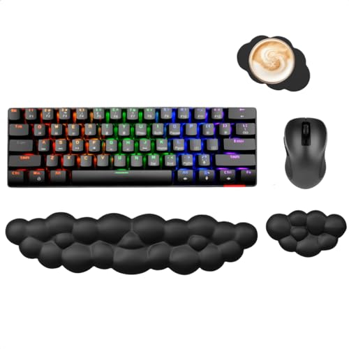 ProFPS Ergonomisches Mauspad Gaming und Handballenauflage Tastatur Set, Gaming Mousepad mit Gelkissen für PC Zubehör, Gaming Setup und Gaming Zimmer, Mousepad mit Handauflage für Komfort (Schwarz)