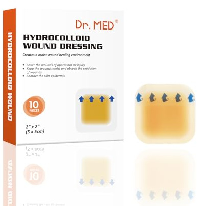 Dr. Med Hydrocolloid Wound Dressing 2x2-10 Pack/Box, Waterproof Adhesive Bordered Bandage, for Light Exudate, Abrasions, Pressure Ulcer, Bed Sore, Superficial Wound Care