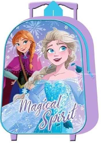 Top Linen Kids Travel Trolley Backpack - Wheeled Suitcase Rucksack Bag - Children Favourite Characters Foldable Carry-on Luggage Carrier Bag - Standard Frozen Magical Spirit Trolley Bag