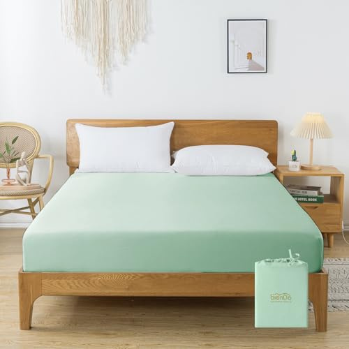 bienDo Spannbettlaken 90x200 cm, Grün, Bambus Seiden, Cooling Fitted Sheet für Kinder bis 35CM Steghöhe, Ideal für Hohe Matratzen, Kuschelig, Kühlung und Atmungsaktiv
