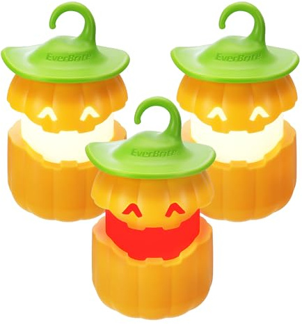 Everbrite Lot de 3 Citrouilles Lumineuses Halloween, Lanterne Citrouille Halloween LED Suspendue 2 Couleurs, Décoration Halloween Citrouille Intérieur Extérieur Jardin pour Fête & Activités