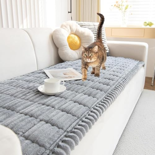 TOPCHANCES Sofa Überzug,2024 Neue Verdickter Cordstoff Universelle rutschfeste Sofabezug 2/3/4 Sitzer Für L Form Eckcouch Waschbar Sofabezug Hund Katze Kratzschut(Cord Hellgrau,70×210cm 1 Stück)