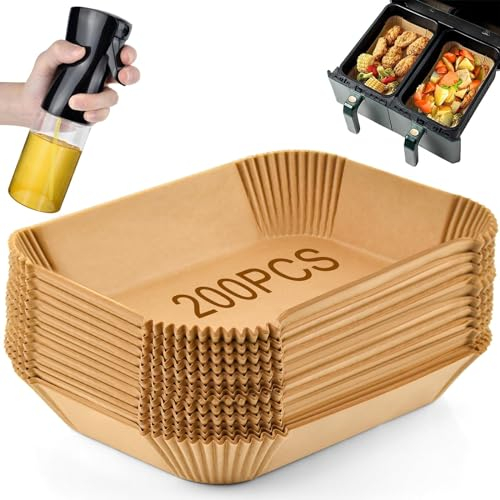 200 Stück Backpapier für Ninja Heißluftfritteuse Airfryer Zubehör Air Fryer Baking Paper Backfolie Accessories für Ninja Heisluftfritöse Foodi Max Heissluftfritteuse Dual Zone Backpapier