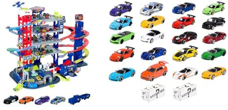 Majorette – Super Chase Center - Parkhaus mit 5 Etagen & Porsche Discovery-Set 20+2 – 22 hochwertige Modellautos mit Metallkarosserie