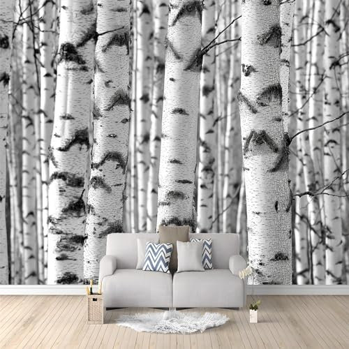 Fototapete Birken 3D Effekt Wand Dekoration Natürlicher Wald - für TV Hintergrund Schlafzimmer Vlies Tapete Vliestapete Wandtapete Motivtapeten Montagefertig (250 x 175 cm)
