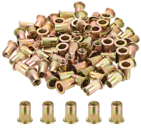 sourcing map 80Pcs Rivet Nuts Flat Head, M6-1.0 Carbon Steel Threaded Insert Nuts Knurled Body Zinc Plated Finish