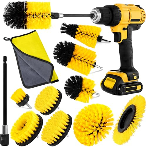 AOUVT 11 Piezas Cepillo Taladro, Cepillo de Limpieza Electrico, Cepillo Llantas, Cepillo Taladro Limpieza Kit, Juego de Cepillos de Limpieza Adecuados para Cocina, Coche, Baño, Azulejos, Parrilla