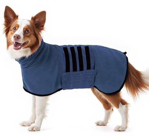 HezzLuv Bademantel für Hunde, Hundebademantel Aus Mikrofaser,Dunkelblau XXL | Saugstarker Hundehandtuch Für Mittlere Und Große Hunde, Schnell Trocknend, Hunde Trockenmantel Mit Klettverschluss