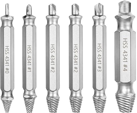 yuejuhe Estrattore Viti Danneggiate, Set Di 6 Strumenti Per La Rimozione Di Bulloni, Dispositivo Di Rimozione Bullone Rotto per Danneggiati/Spellati Bulloni (Argento)