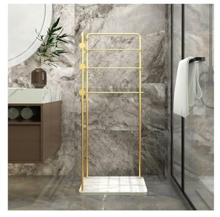 GLigeT Handtuchhalter Freistehend Badezimmer-Aufbewahrung, Handtuchhalter, bodenstehend, Metallkunst, einfacher moderner Badezimmer-Handtuchhalter, Toilettenregal Handtuchleiter stehend(Gold)