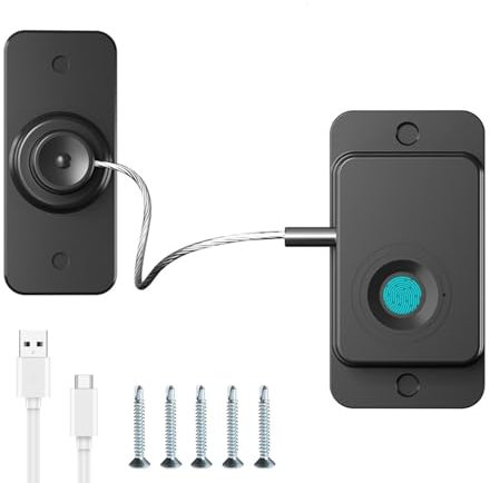 Kühlschrank Schloss mit Fingerabdruck, Schranksicherung Baby, Kindersicherung Ohne Bohren, Fenstersicherung Kinder, USB-Laden, Geeignet füR Haus und BüRo (Schwarz)