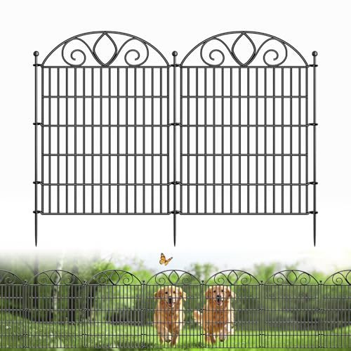 10-Panel No-Dig Tall Garden Fence – 34″H x 22′L Rustproof Metal Dog Fence, Decorative Yard & Garden Animal Barrier, Easy Install Outdoor Pet & Flower Bed Border, Temporary Fence