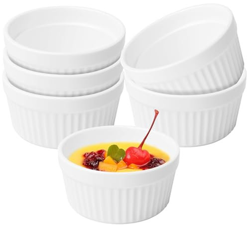 LEKEFETO Juego de 6 cuencos para soufflé de 160 ml, de cerámica, para souffle, para souffle, postre, para cocina, lavavajillas, diámetro de 9 cm, color blanco