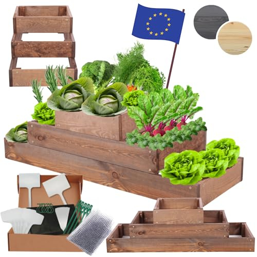 MODO24 Hochbeet Holz, Blumenkasten, Gartenbeet, 27x117x30cm, Braun | Robustes Kräuterbeet & Pflanzbeet aus Kiefernholz, Dekoratives Blumenbeet & Gartenbeet für Garten, Balkon & Terrasse