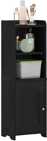Hzuaneri Badezimmerschrank, Toilettenschrank mit Türen, Badschrank, schmales Badregal, Verstellbare Ablagen, platzsparend, für Badezimmer, Wohnzimmer, 20 x 25 x 80 cm, Schwarz BC39704X