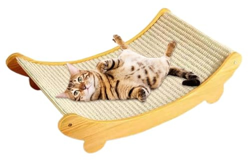 Kalastussaari Cama de rascador de Gato sisal, Tabla de rascado de Gatos, Hamaca de 2 en 1 para sillón de Rayas, Poste de rasguño de sisal Natural, Muebles de Madera para Gatos Interiores