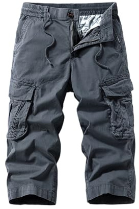 Generisch Y2K Hose, 3/4 Herren Sommer Kurz Cargohose Freizeitshorts Männer Sport Dreiviertel Hosen Mit Multi Taschen Shorts Wanderhose Cargo Manner Camouflage Hose (M, Gray)